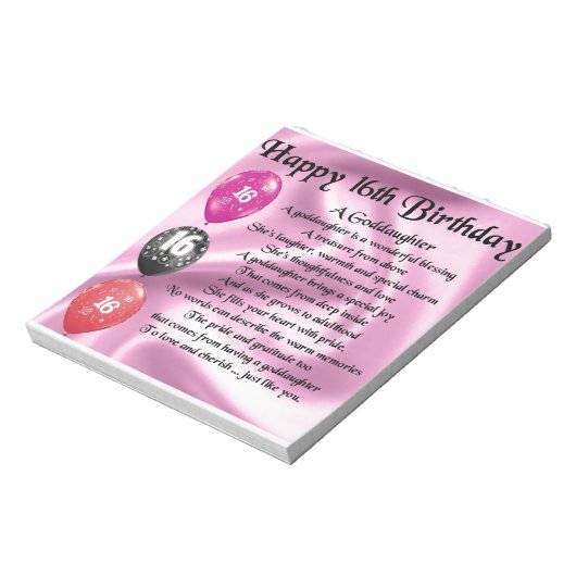 Godtochter Gedicht - 16. Geburtstag Notizblock (Rotiert)