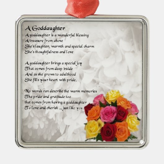 Godtochter Gedicht - Blume Design Silbernes Ornament (Vorne)