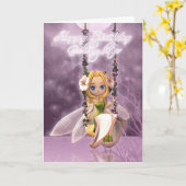 Godtochter Happy Birthday niedliche Fee auf Blume Karte (Gelbe Blume)