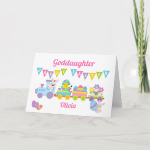 Godtochter Happy Easter Bunny Train Pink Karte