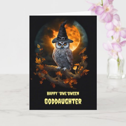 Godtochter Happy Halloween Owl und Hat Karte (Orchidee)
