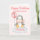 GodTochter Penguin Happy 1. Geburtstag Karte (Vorderseite)