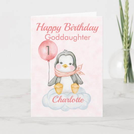 GodTochter Penguin Happy 1. Geburtstag Karte (Vorderseite)