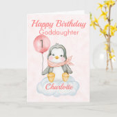 GodTochter Penguin Happy 1. Geburtstag Karte (Gelbe Blume)