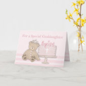 Godtochter Pink Taufe Teddy Bear und Tiara Karte (Gelbe Blume)