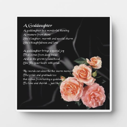 Godtochter Poem Plaque - Rose auf schwarzer Seide Fotoplatte (Vorderseite)