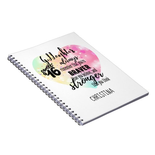 Godtochter Sweet16 Zitat Geschenk Braver Stronger Notizblock (Rechte Seite)