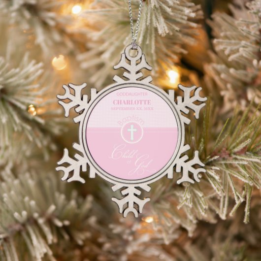 Godtochter Taufe Pink Kind Gottes Personalisiert Schneeflocken Zinn-Ornament (Baum)