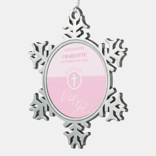 Godtochter Taufe Pink Kind Gottes Personalisiert Schneeflocken Zinn-Ornament (Rechts)