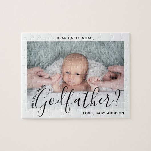 Godvater Vorschlag Simple Modern Script Baby Foto Puzzle (Horizontal)