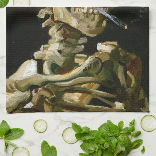 Gogh Head of a Skeleton with a Burning Cigarette Geschirrtuch (Gefaltet)