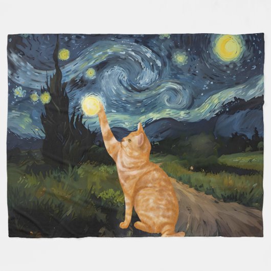 Gogh Kitty Starry Night Cat Fleecedecke (Vorderseite (Horizontal))