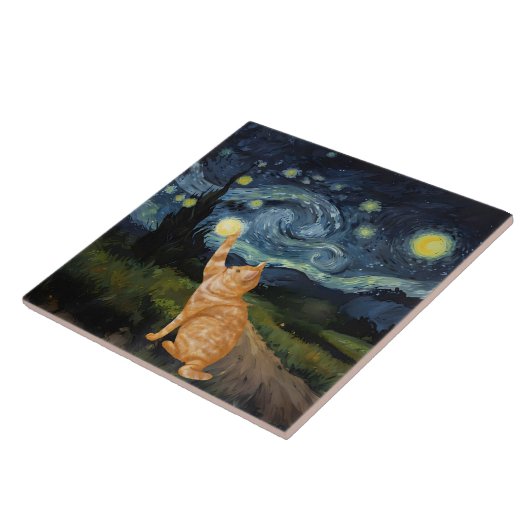 Gogh Kitty Starry Night Cat Fliese (Seite)