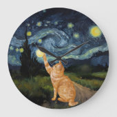 Gogh Kitty Starry Night Cat Große Wanduhr (Vorderseite)