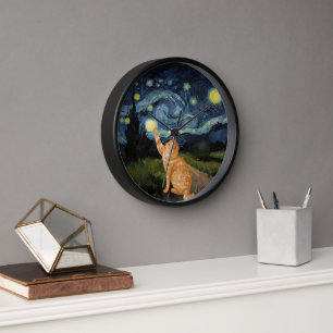 Gogh Kitty Starry Night Cat Uhr