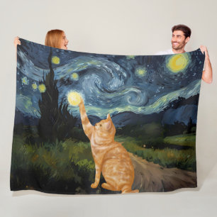 Gogh Kitty Sternennacht Katze Fleecedecke