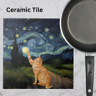 Gogh Kitty Sternennacht Katze Fliese