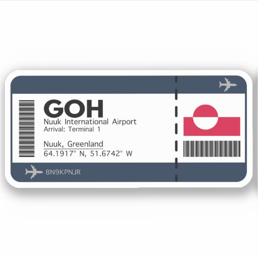 GOH Nuuk, Grönland Airport Boarding Pass Aufkleber (Vorderseite)
