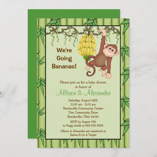 Going Bananas Monkey Jungle Safari Baby Dusche Einladung (Vorne/Hinten)