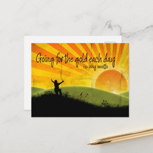 "Going for the gold" Motivation Affirmation Postkarte (Vorderseite/Rückseite Beispiel)