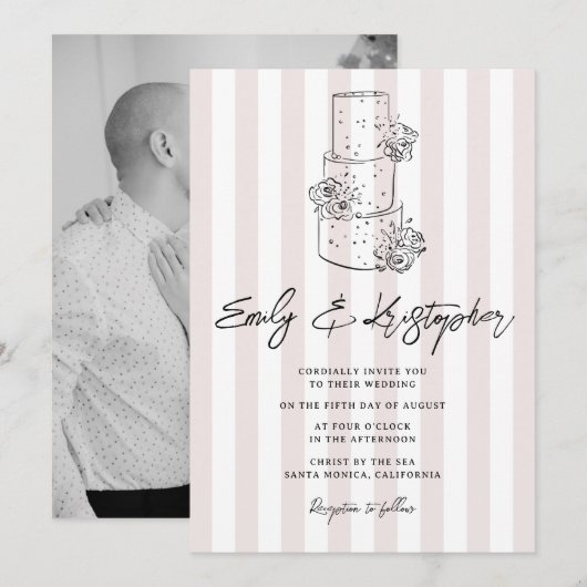 Going to the Chapel Stripe Wedding Photo Einladung (Vorne/Hinten)