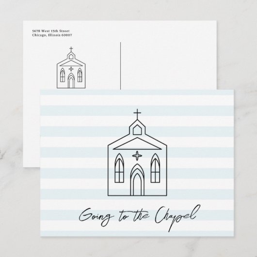 Going to the Chapel Wedding Blue Save the Date Postkarte (Vorne/Hinten)