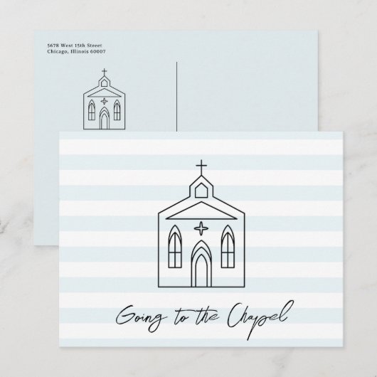 Going to the Chapel Wedding Blue Save the Date Postkarte (Vorne/Hinten)