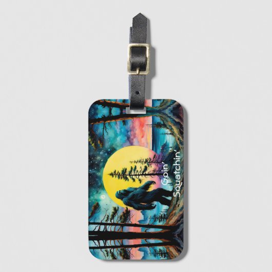 Goin'Squatchin' farbenfrohe Sasquatch Landschaft Gepäckanhänger (Vorderseite Vertikal)