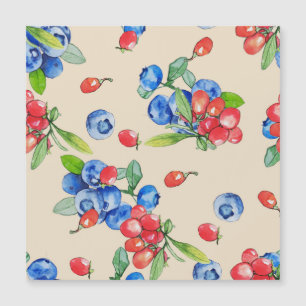 Goji, Blaubeere: Wasserfarben-Illustrationsmuster. Magnetkarte