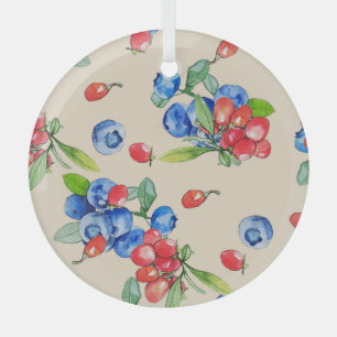 Goji, Blaubeere: Wasserfarben-Illustrationsmuster. Ornament Aus Glas