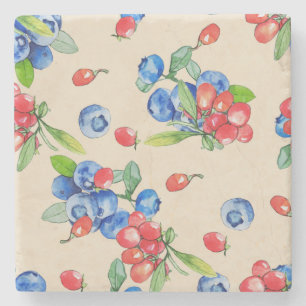 Goji, Blaubeere: Wasserfarben-Illustrationsmuster. Steinuntersetzer