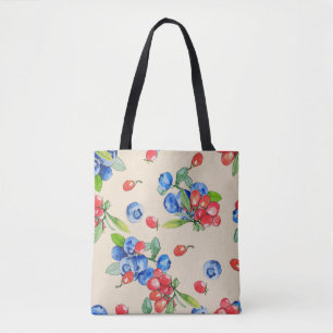 Goji, Blaubeere: Wasserfarben-Illustrationsmuster. Tasche