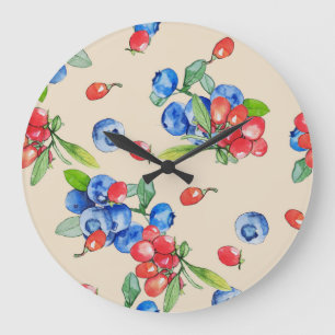 Goji, Heidelbeere: Aquarellbilder. Große Wanduhr