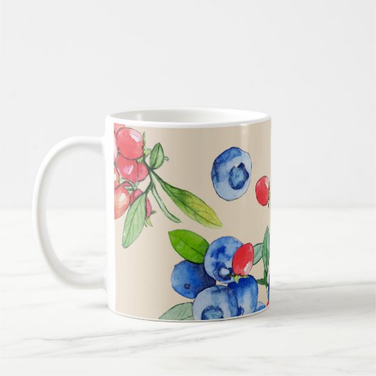 Goji, Heidelbeere: Aquarellbilder. Kaffeetasse (Links)