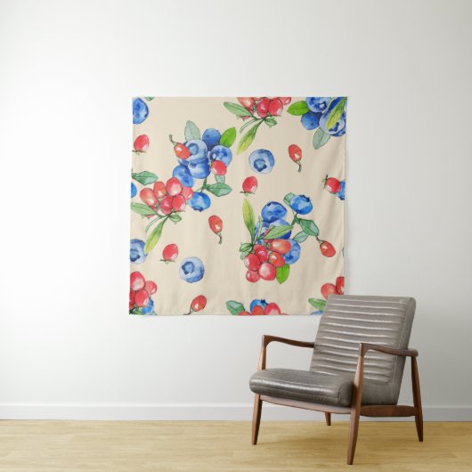 Goji, Heidelbeere: Aquarellbilder. Wandteppich (Beispiel (Horizontal))
