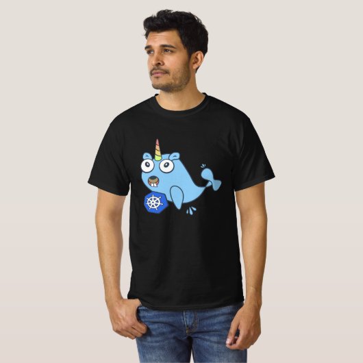Golang Gopher Docker Einhorn mit Kubernetes T-Shirt (Vorne ganz)