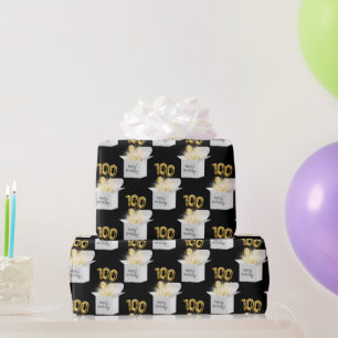 Gold 100. Geburtstagsballons in White Box Geschenkpapier