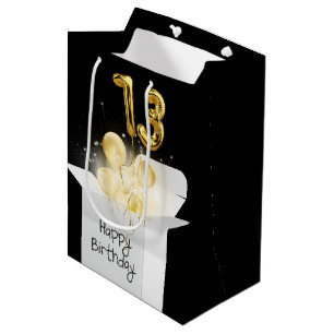 Gold 13. Geburtstagsballons in der White Box Mittlere Geschenktüte
