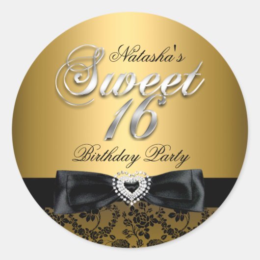 Gold 16 . Geburtstag Jewel Bow & Lace Sticker (Vorderseite)