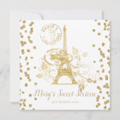 Gold 16 . Geburtstag Paris Glitzer Confetti Einladung (Rückseite)