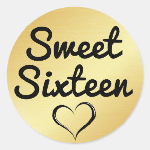 Gold 16 . Geburtstag Sticker mit Herz