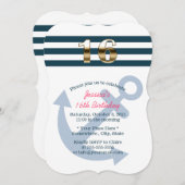 Gold 16 Nautische Streifen Sweet 16 Einladung (Vorne/Hinten)