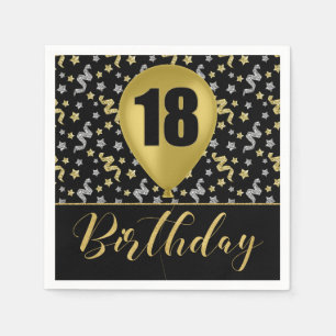 Gold 18 Geburtstag in Gold und Silber auf Schwarz Serviette