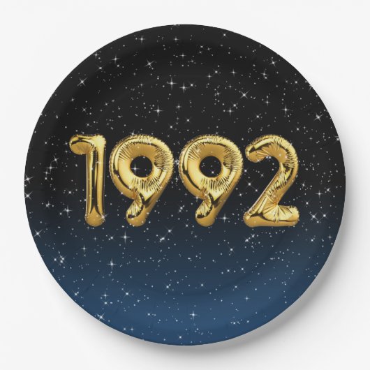 Gold 1992 - Jahrtausendballons in Stars-Papierplat Pappteller (Vorderseite)