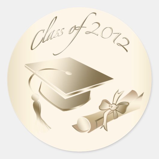 Gold 2012 Graduation Cap & Diploma Siegel Runder Aufkleber (Vorderseite)
