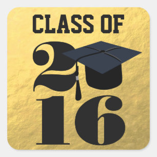 Gold 2016 Grad Cap ABSCHLUSS Quadratischer Aufkleber