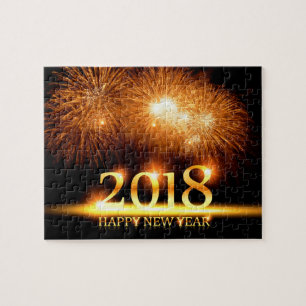 Gold 2018 Frohes neues Jahr Feuerwerk Rätsel Puzzle
