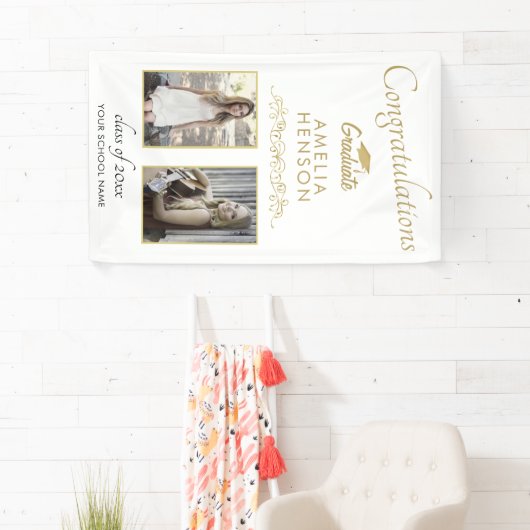 Gold 2022 Graduate 2 Foto Graduation Party Banner (Insitu)