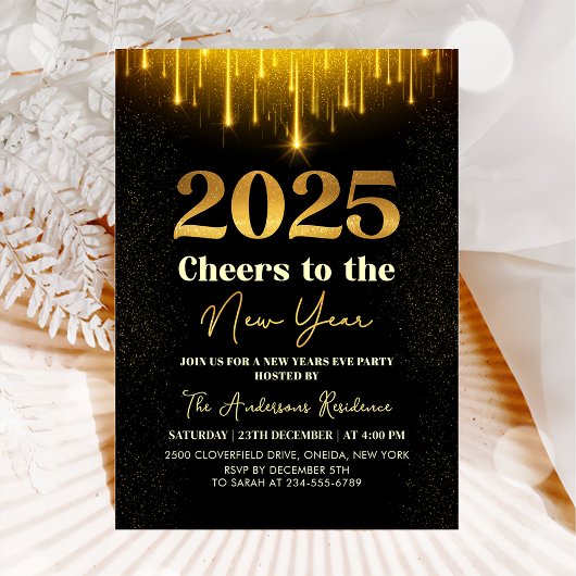 Gold 2025 Cheers Silvester Party Einladung