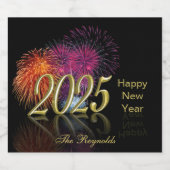 Gold 2025 Feuerwerkskörper glücklich Neues Jahr Schaumweinetikett (Einzelnes Label)